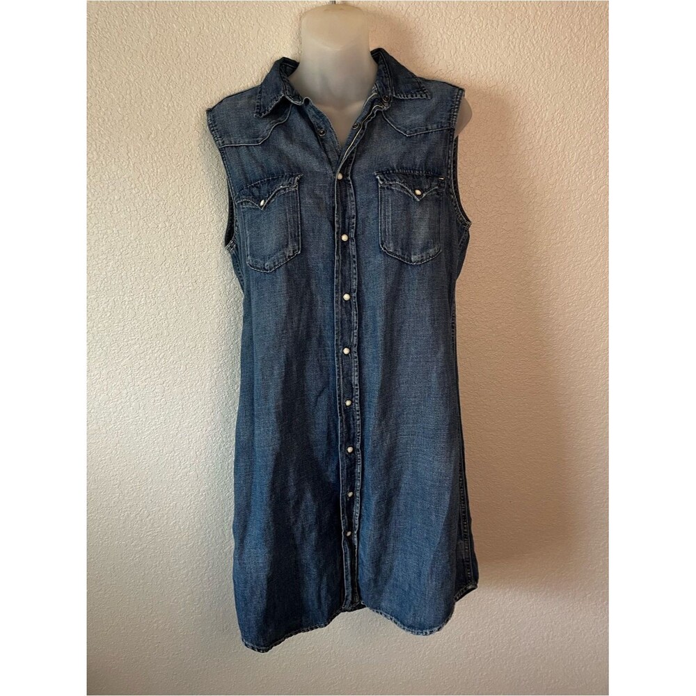 Polo Ralph Lauren Authentic Dungarees Western Denim Pearl Snap Shirt Dress 10